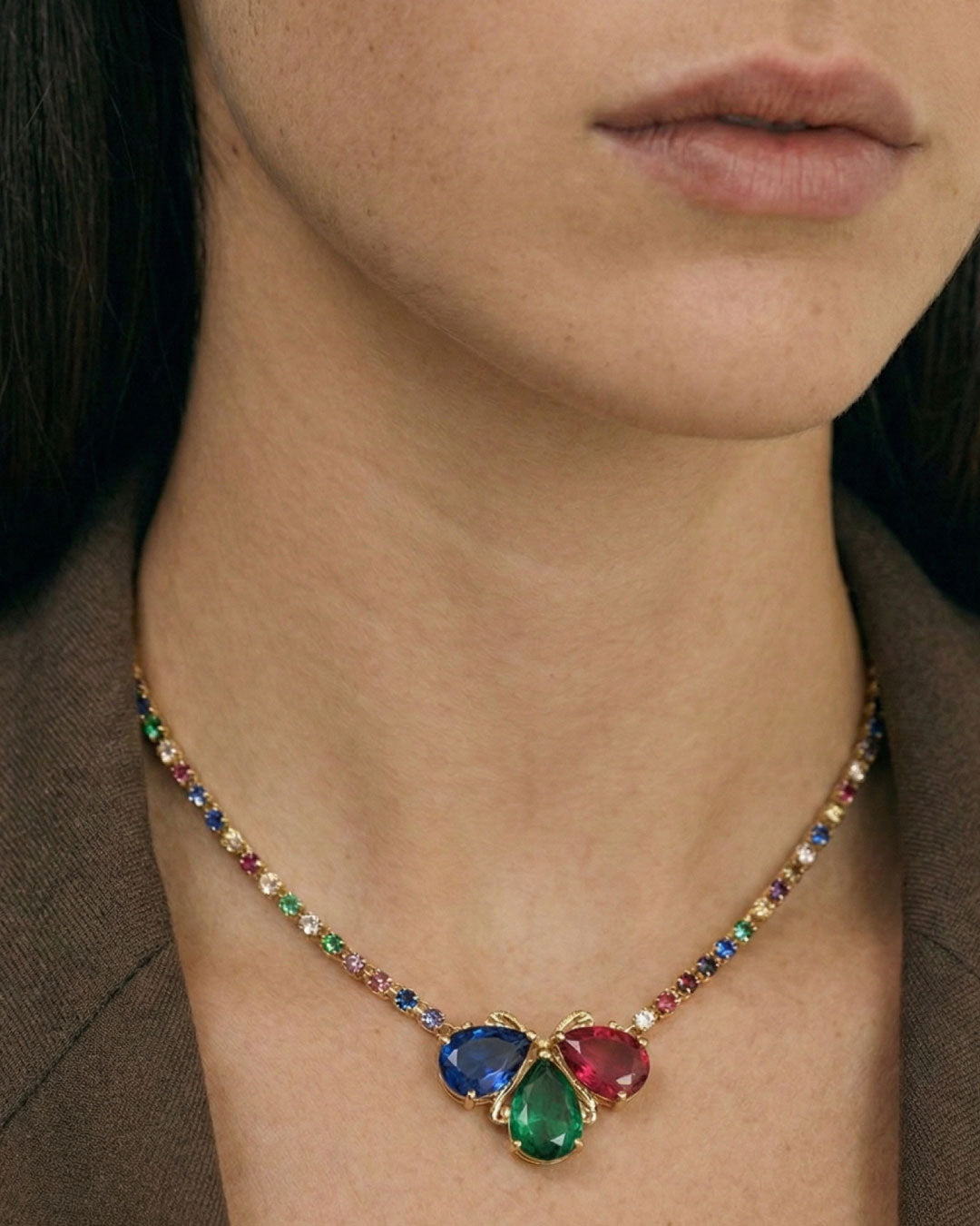 Lal-e-Zan, 21K Gold, Ruby, Emerald and Blue Sapphire Necklace
