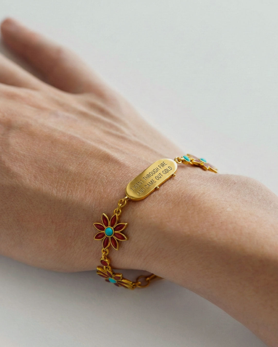 Orzala - Light of the Fire - 21k Gold, Ruby and Turquoise Bracelet
